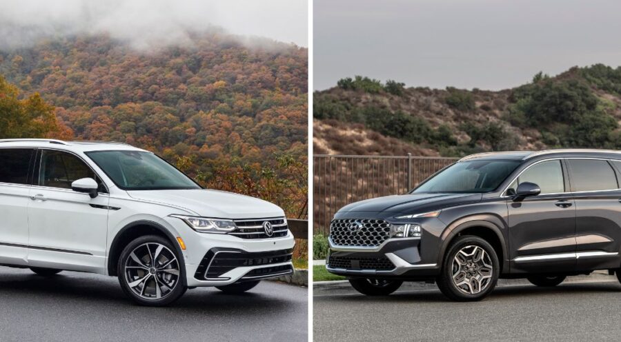 Le Volkswagen Tiguan face au Hyundai Santa Fe.